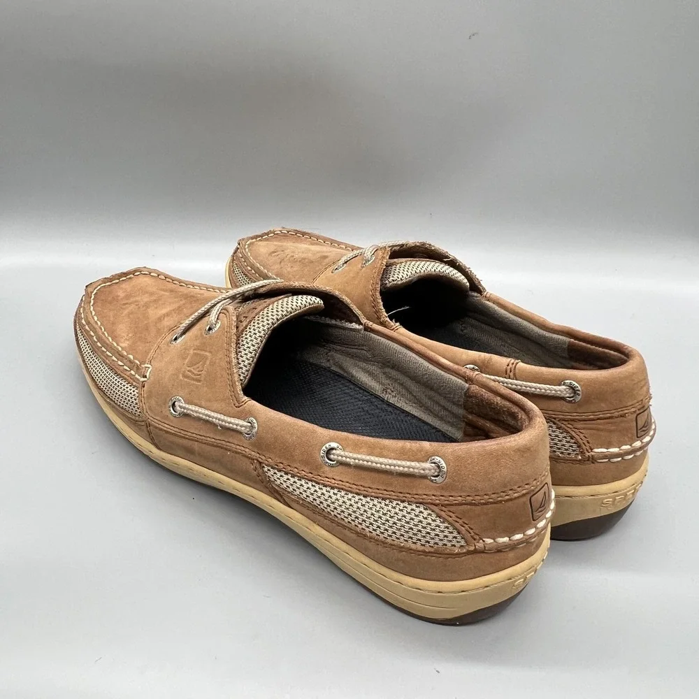 Sperry Shoes Mens 11 Brown Leather Mesh Top Sider Boat Moc Toe Casual Comfort